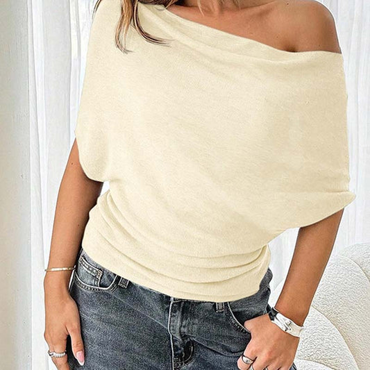 Asymmetrical Off-Shoulder Ribbed Knit Top