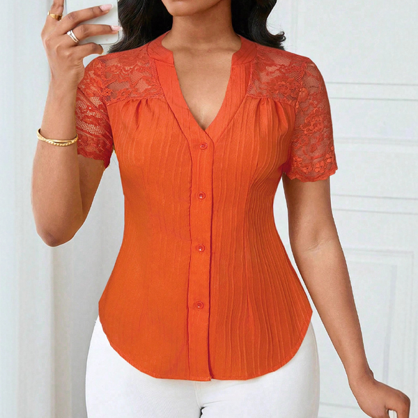 Classic Lace V-Neck Button Shirt