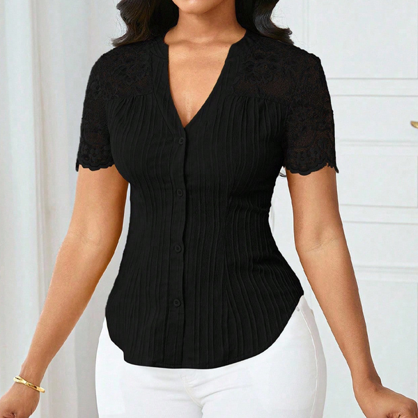 Classic Lace V-Neck Button Shirt