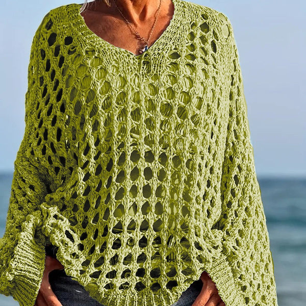 Breezy Open-Knit V-Neck Top