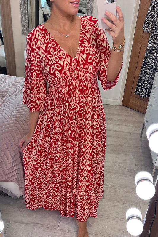 🔥60% OFF👗 Summer Casual Print V-neck Long Dress