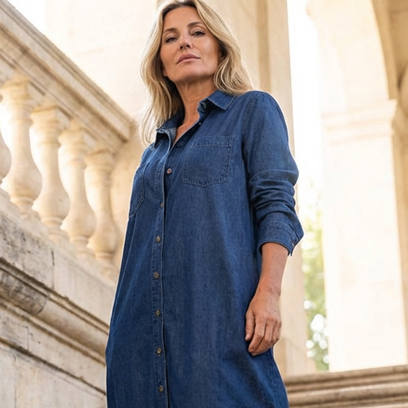 🎉 👖 Women's Denim Maxi Skirt: Button Placket + Side Slit Design—Wear as a Dress or Outerwear